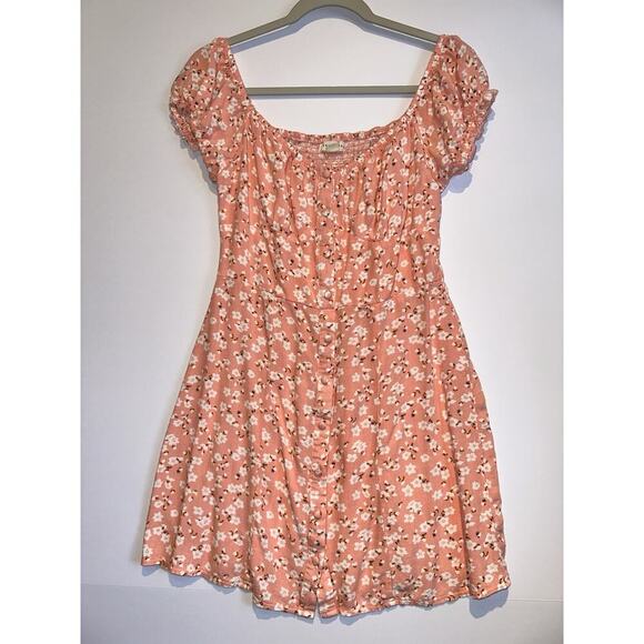 Aeropostale Dresses & Skirts - Aeropostale‎ Pink Floral Dress Size Medium Fit Flare Coral Flowers Off Shoulder